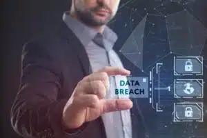 A data breach solicitor holding out a digital box that reads data breach